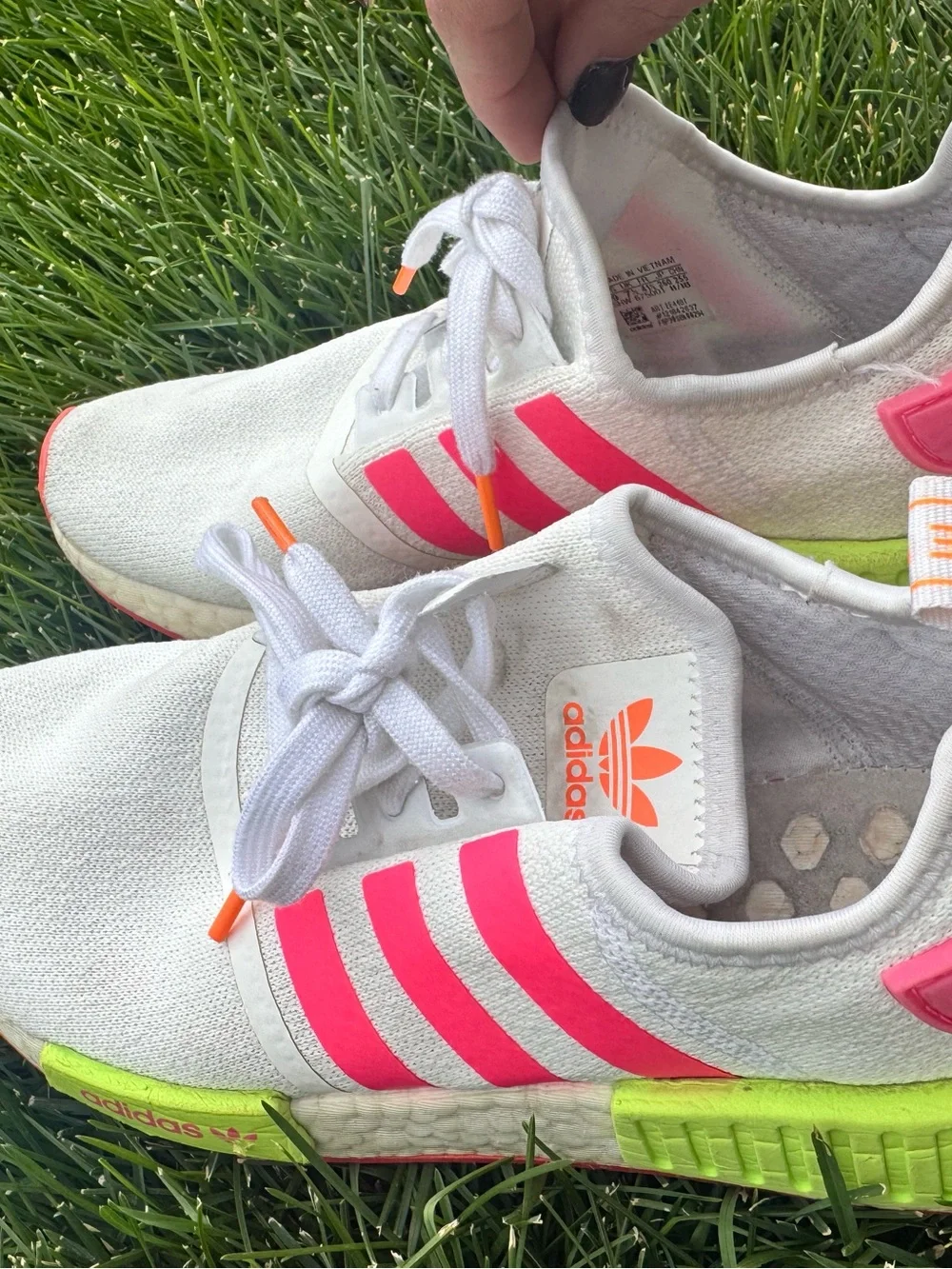 Adidas NMD R1 White Pink Neon Green Sneakers Size 9